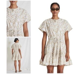 EUC Apiece Apart Rema Brushed Floral Cinched Neutral Classic Mini Dress 2X​​​